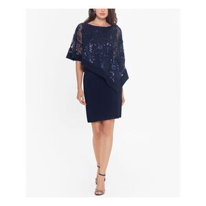 X BY XSCAPE Womens Navy Fitted Boat Neck Above The Knee Evening Sheath Dress 10